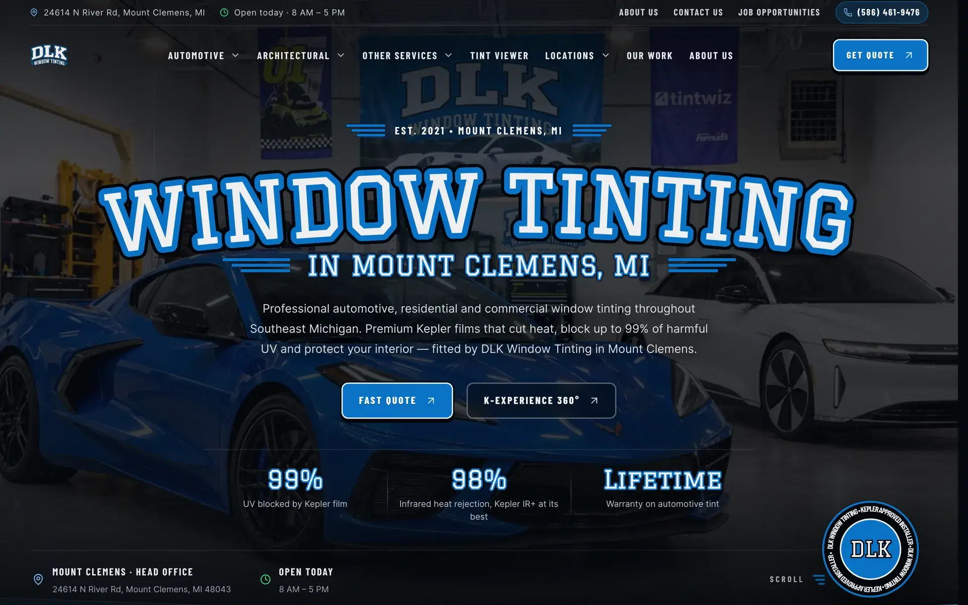 DLK Window Tinting's custom build website