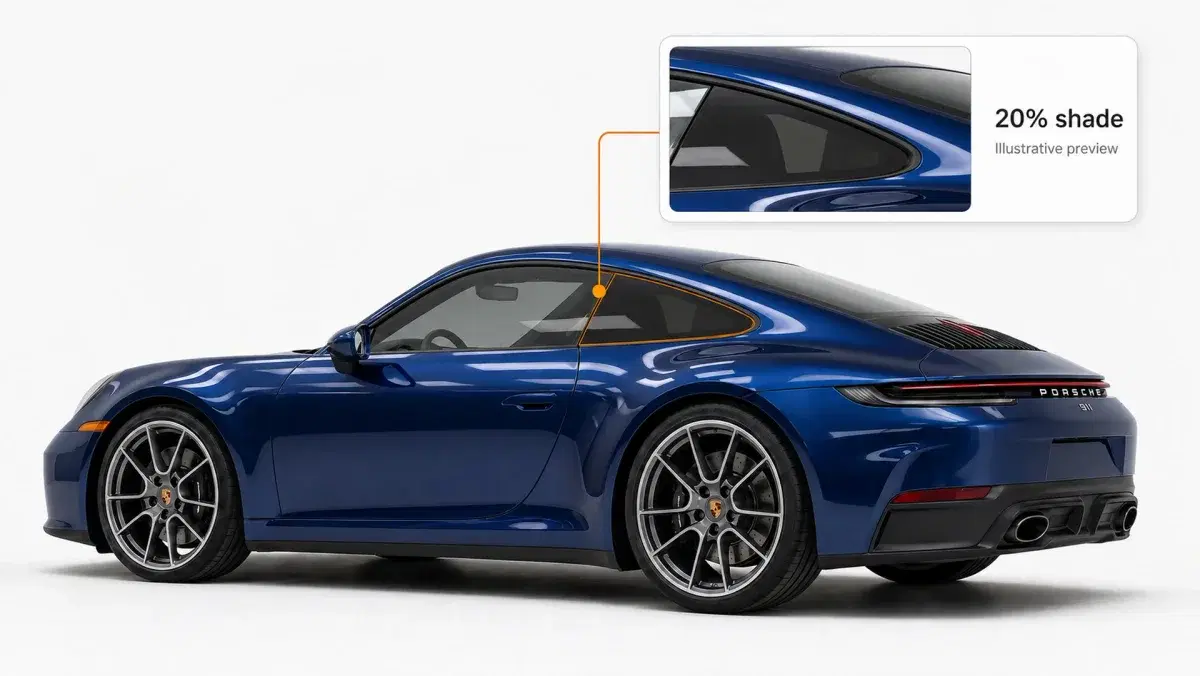 Illustrative Kepler tint viewer preview showing shaded car windows